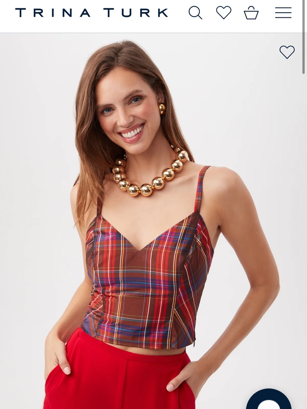 Trina Turk Siwan 3 Plaid Sleeveless Cropped Corset Cami Top